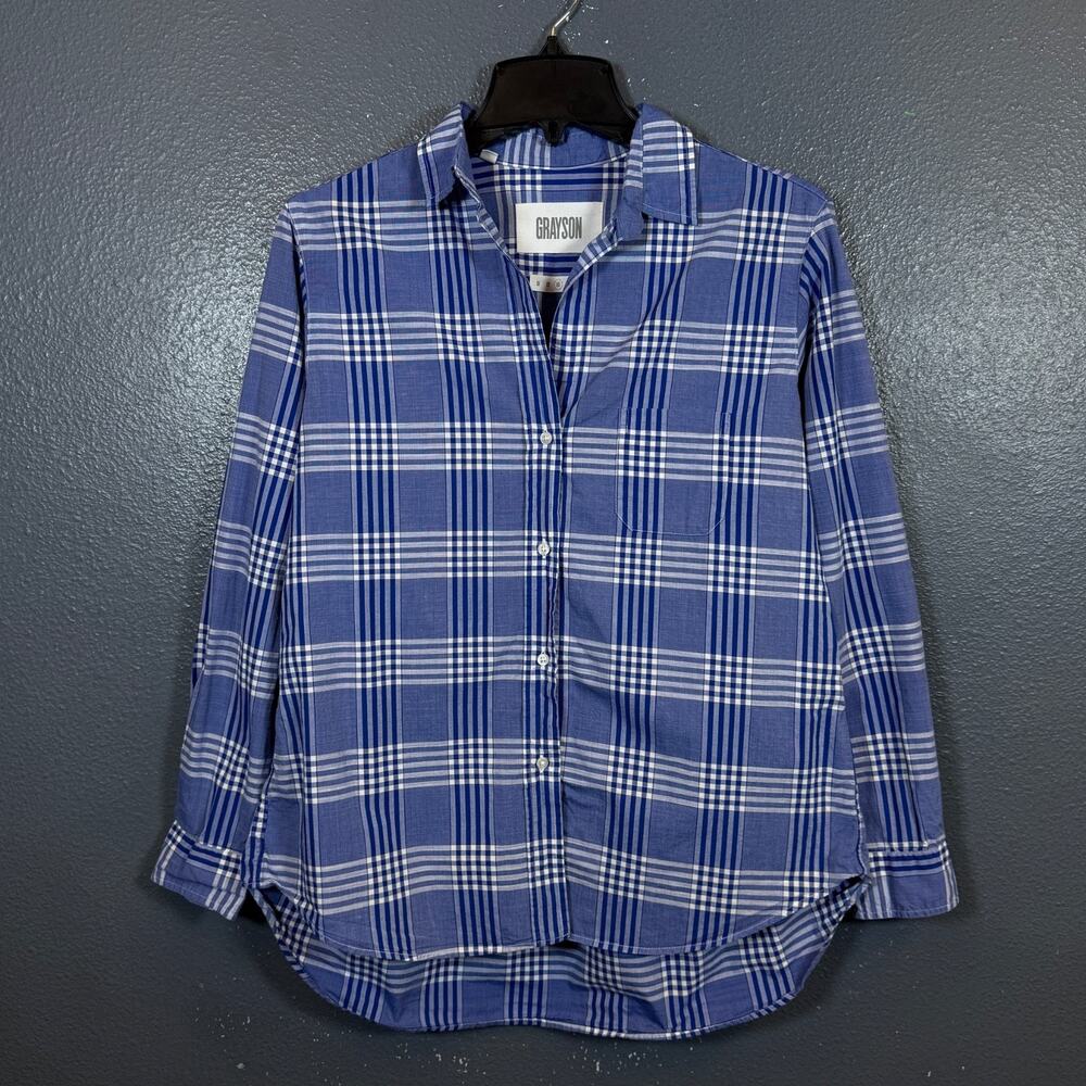 Grayson 3 women’s blue flannel long sleeve button up cotton shirt